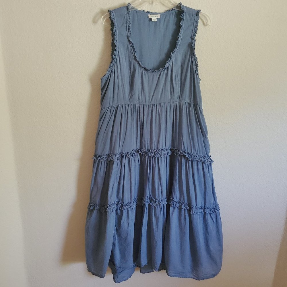 Sundance Sleeveless Midi Dress Large Blue 100% Cotton Lined Side Zip Pockets